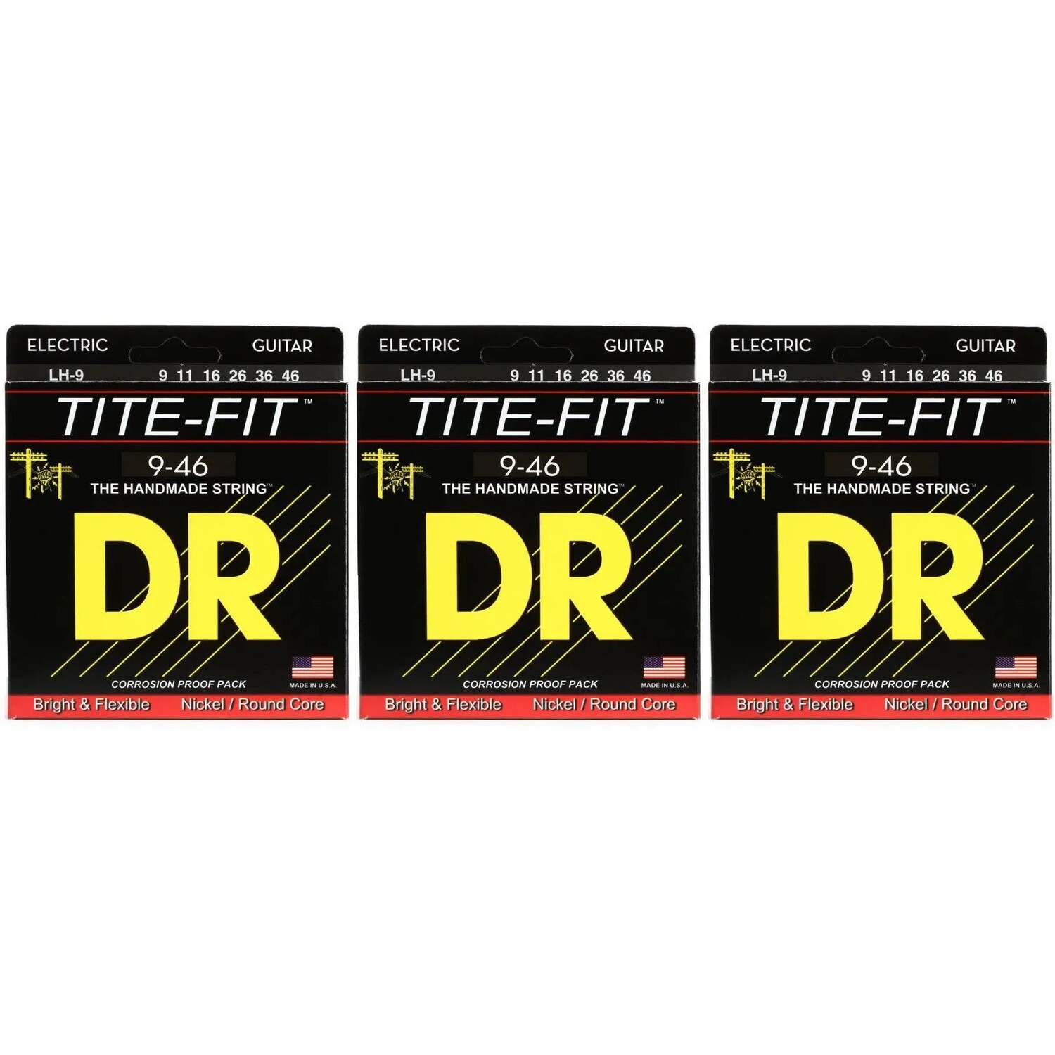 

Струны для электрогитары с компрессионной обмоткой DR Strings LH-9 Tite-Fit — .009–.046, легкие тяжелые (3 шт. в упаковке)