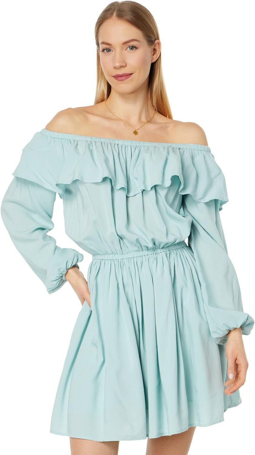 

Платье с открытыми плечами и рюшами Wrangler, цвет Light Teal