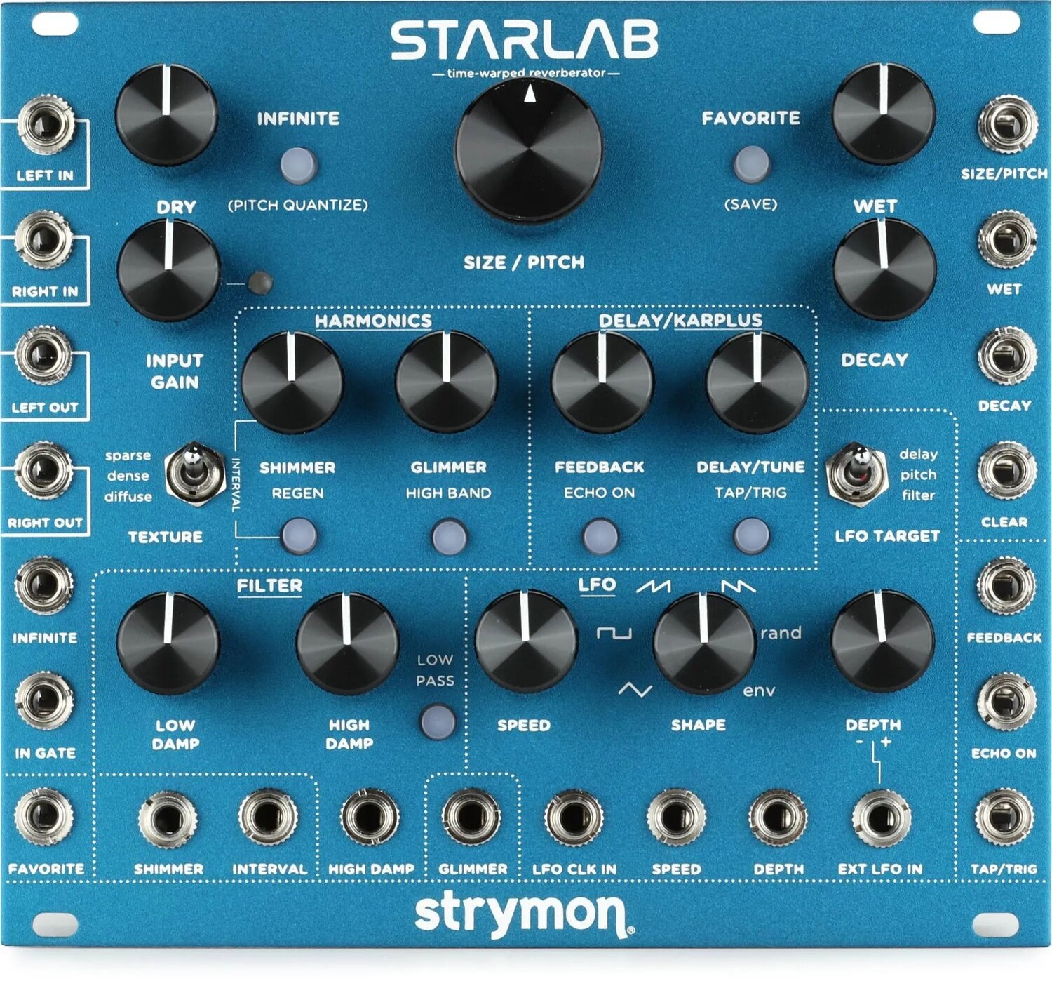 

Искаженный во времени модуль ревербератора Strymon StarLab Eurorack — синий