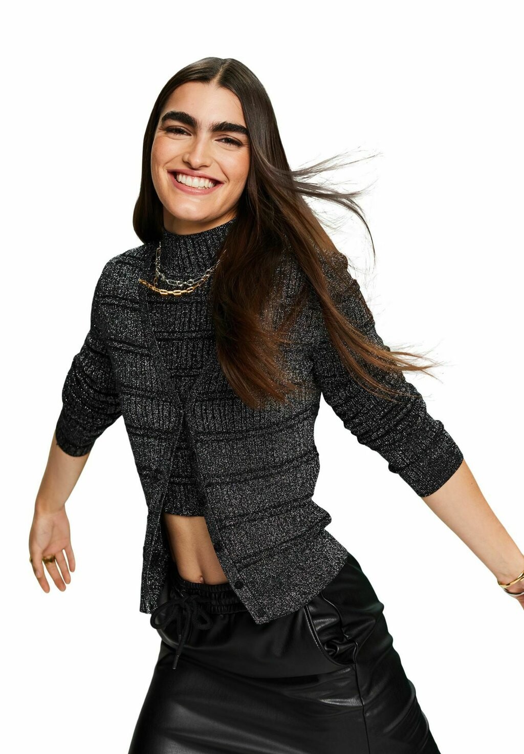 

Кардиган GLITZER- MIT V-AUSSCHNITT Esprit, цвет black