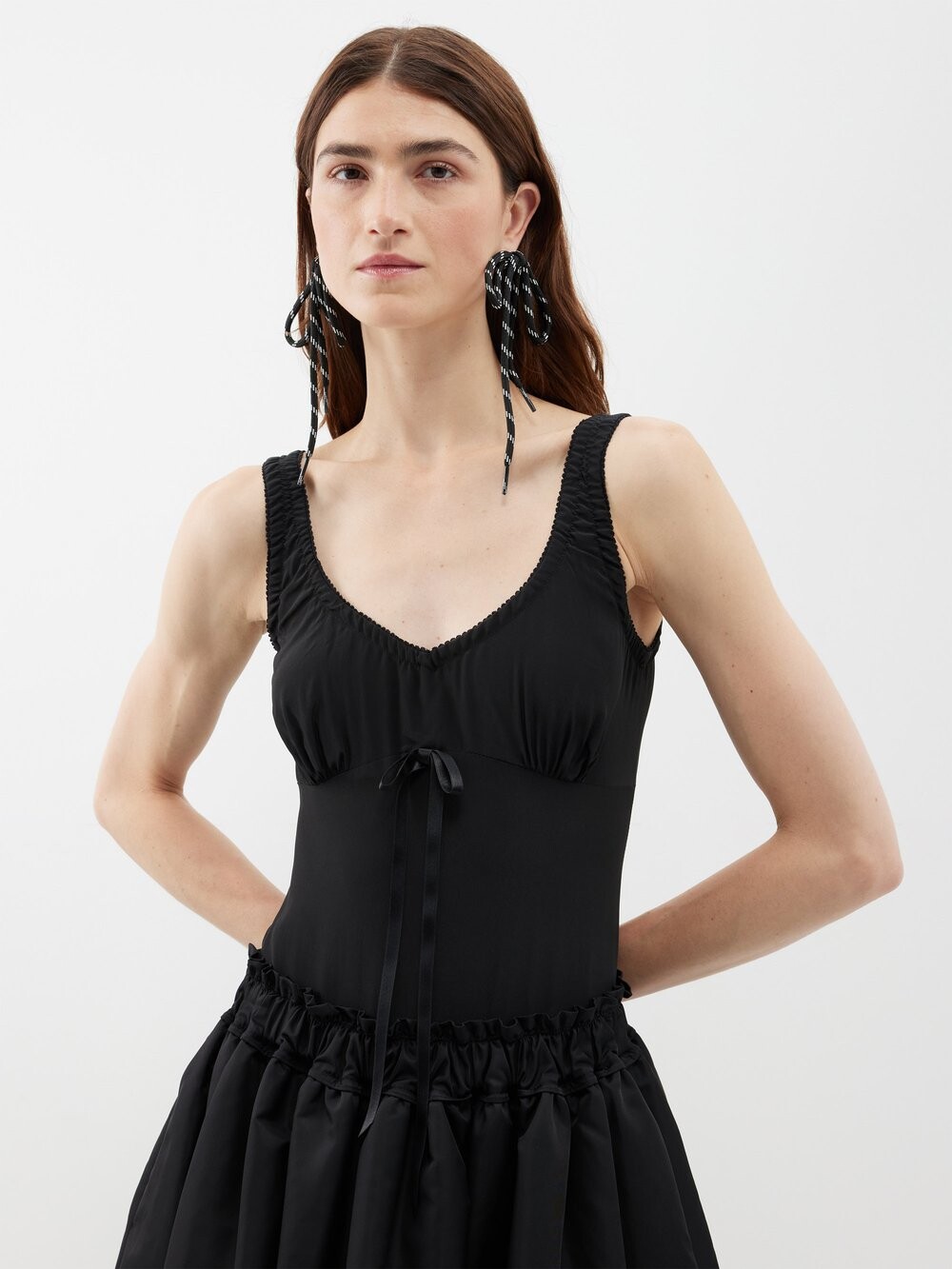 

Боди из крепдешина с бантом Simone Rocha, черный