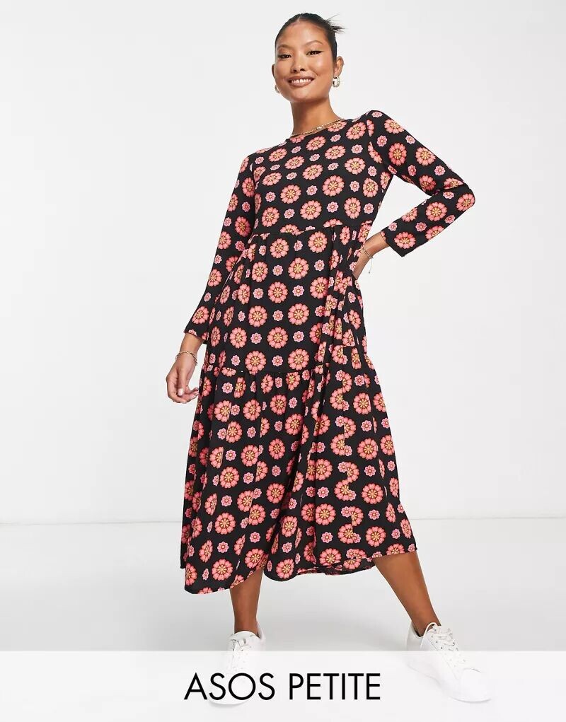 

Черное приталенное платье миди с длинными рукавами ASOS DESIGN Petite