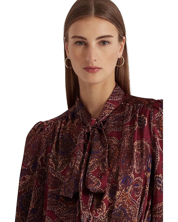 

Блуза LAUREN Ralph Lauren Paisley Satin Charmeuse Tie-Neck Blouse, цвет Burgundy Multi