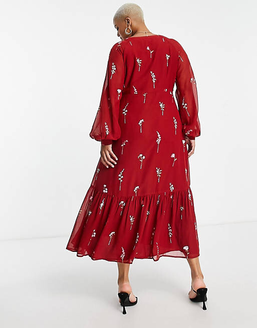 

Платье макси цвета бычьей крови с пуговицами ASOS DESIGN Curve
