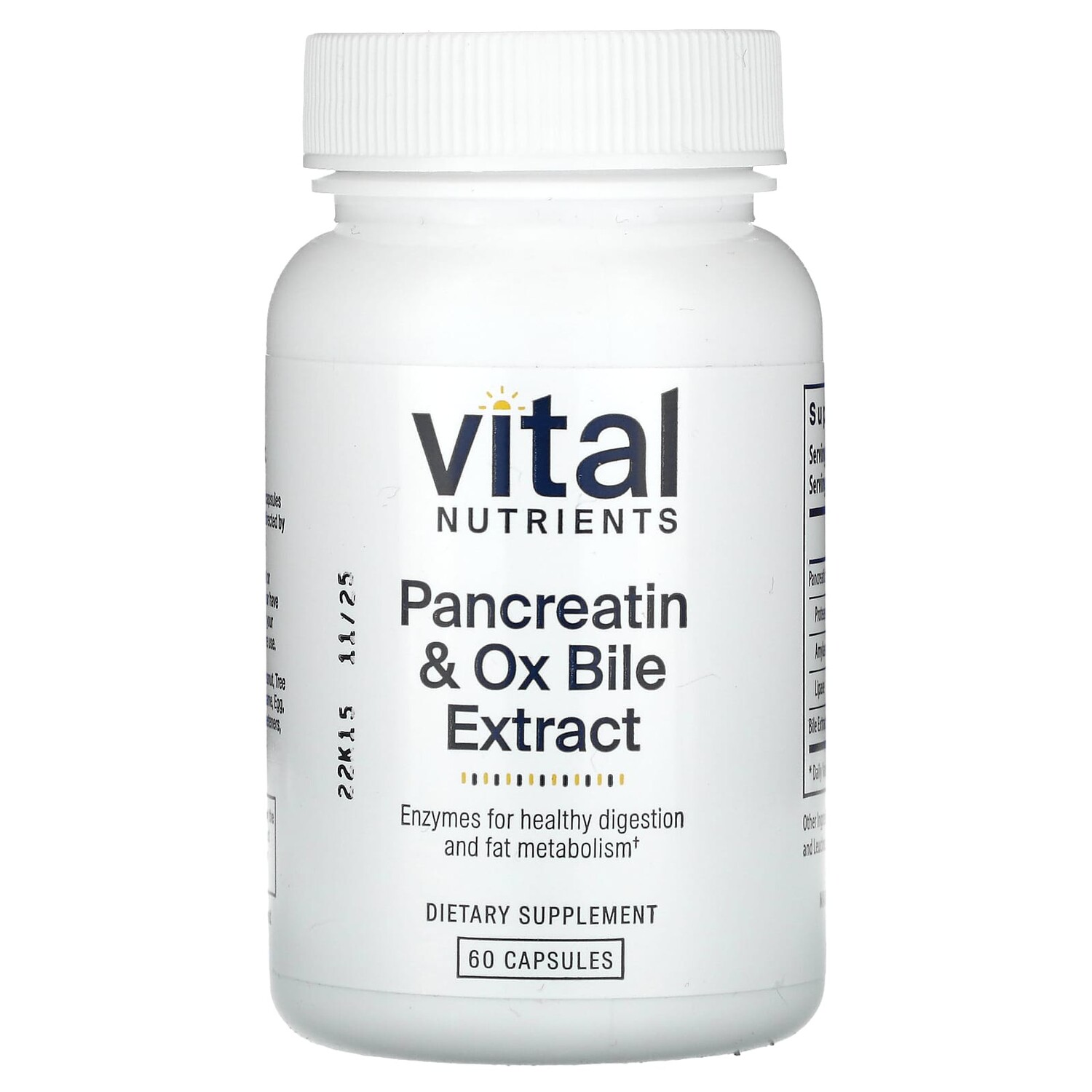 

Панкреатин и экстракт бычьей желчи, 60 капсул, Vital Nutrients