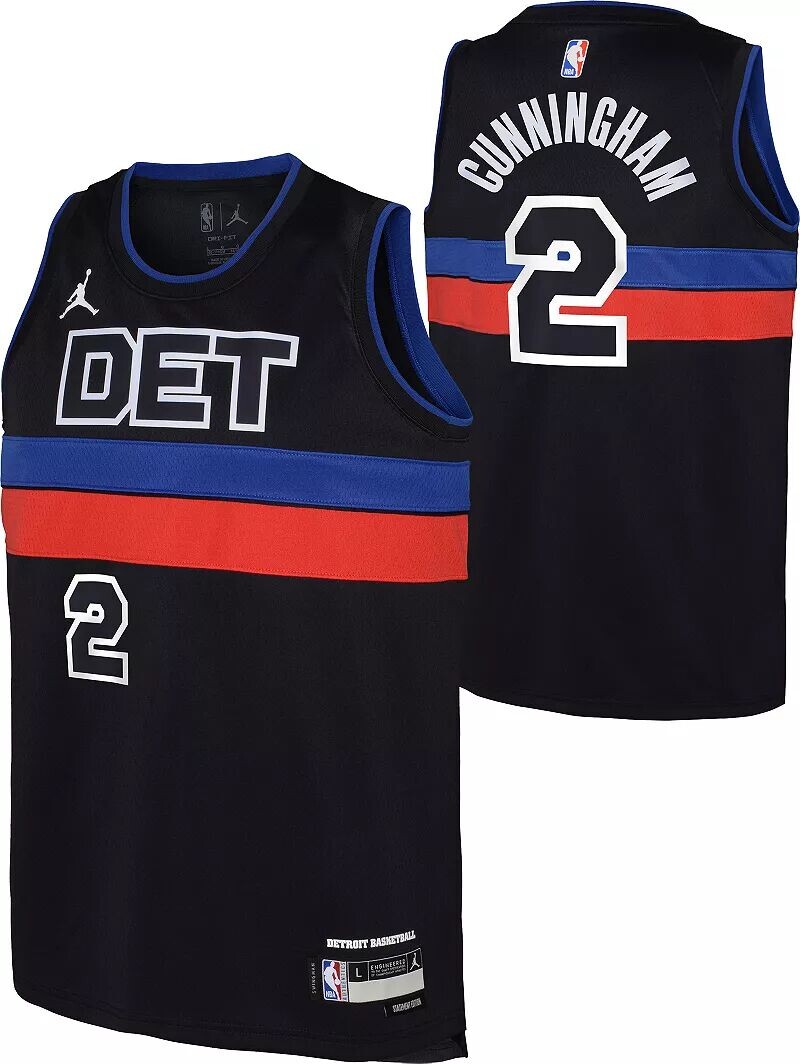 

Jordan Черная майка Nike Youth Detroit Pistons Cade Cunningham #2 Dri-FIT Swingman