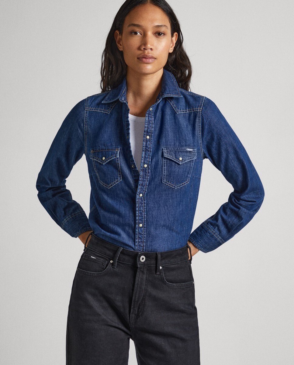 

Женская джинсовая рубашка с застежкой на кнопки Pepe Jeans, синий