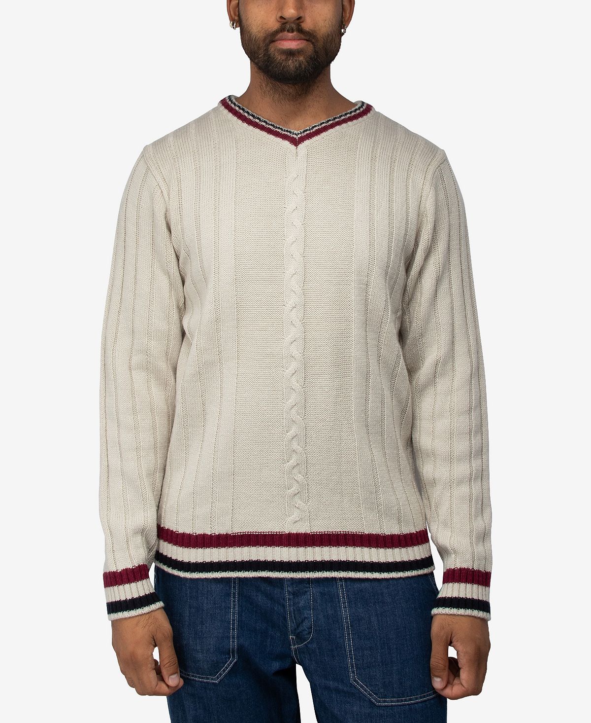 Мужской свитер вязанной вязки с v-образным вырезом X-Ray пуловер с v образным вырезом из льна