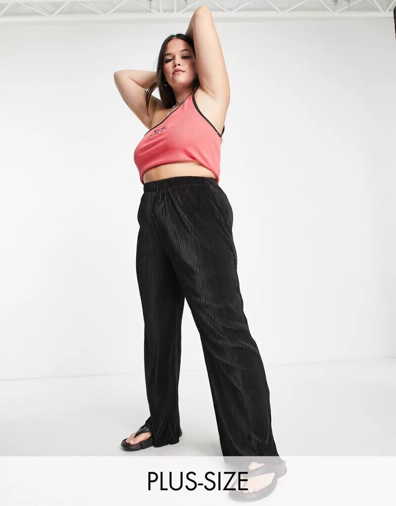 

Черные широкие брюки со складками Urban Threads Plus