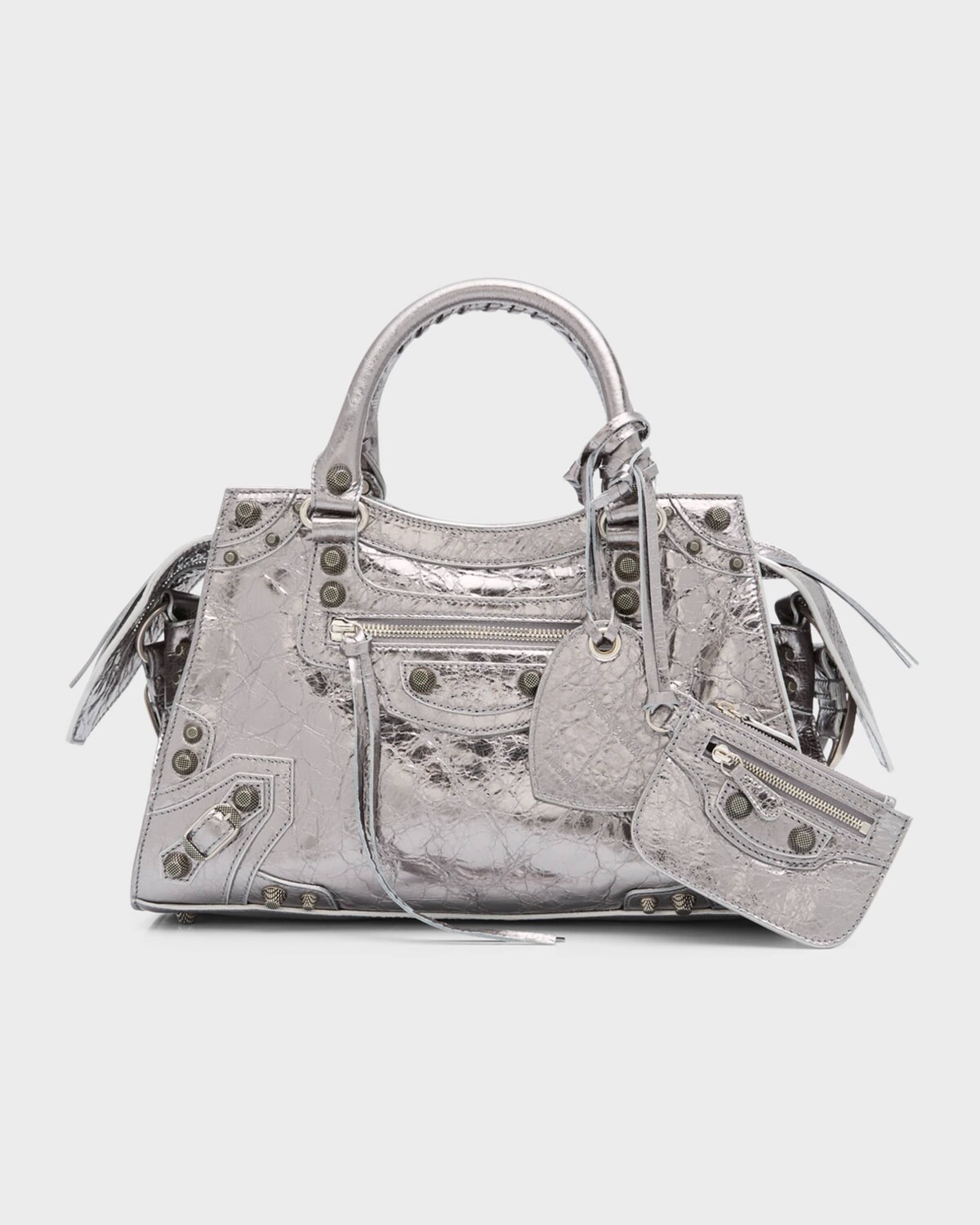 

Маленькая сумка с металлизированной ручкой сверху Neo Cagole City Balenciaga, цвет 8103 Silver