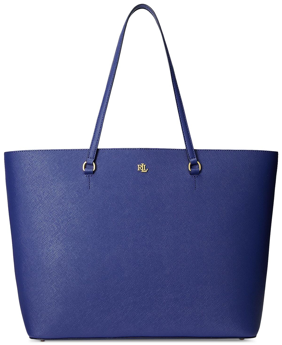 

Большая кожаная сумка-тоут Karly Crosshatch Lauren Ralph Lauren, синий