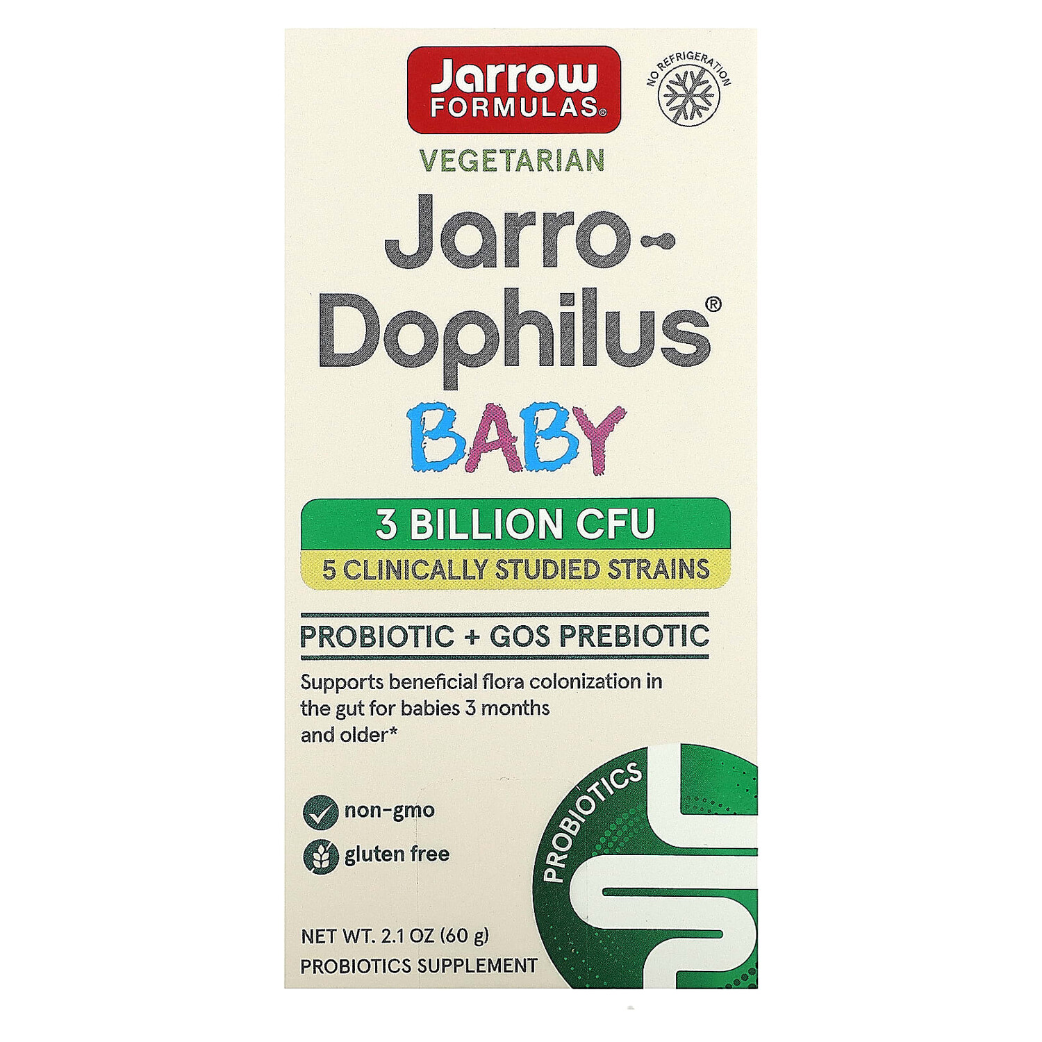 

Jarro-Dophilus Baby, детский пробиотик, от 3 месяцев до 4 лет, 3 млрд живых бактерий, 60 г (2,1 унции), Jarrow Formulas