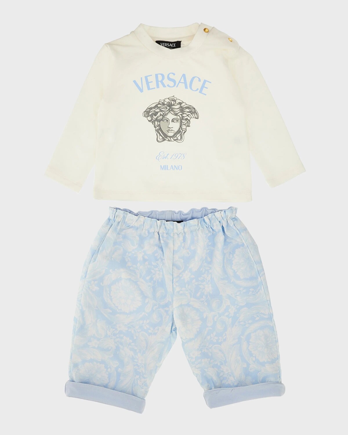 

Комплект из топа и брюк с логотипом для девочек, размер 3–18 м Versace, белый/синий