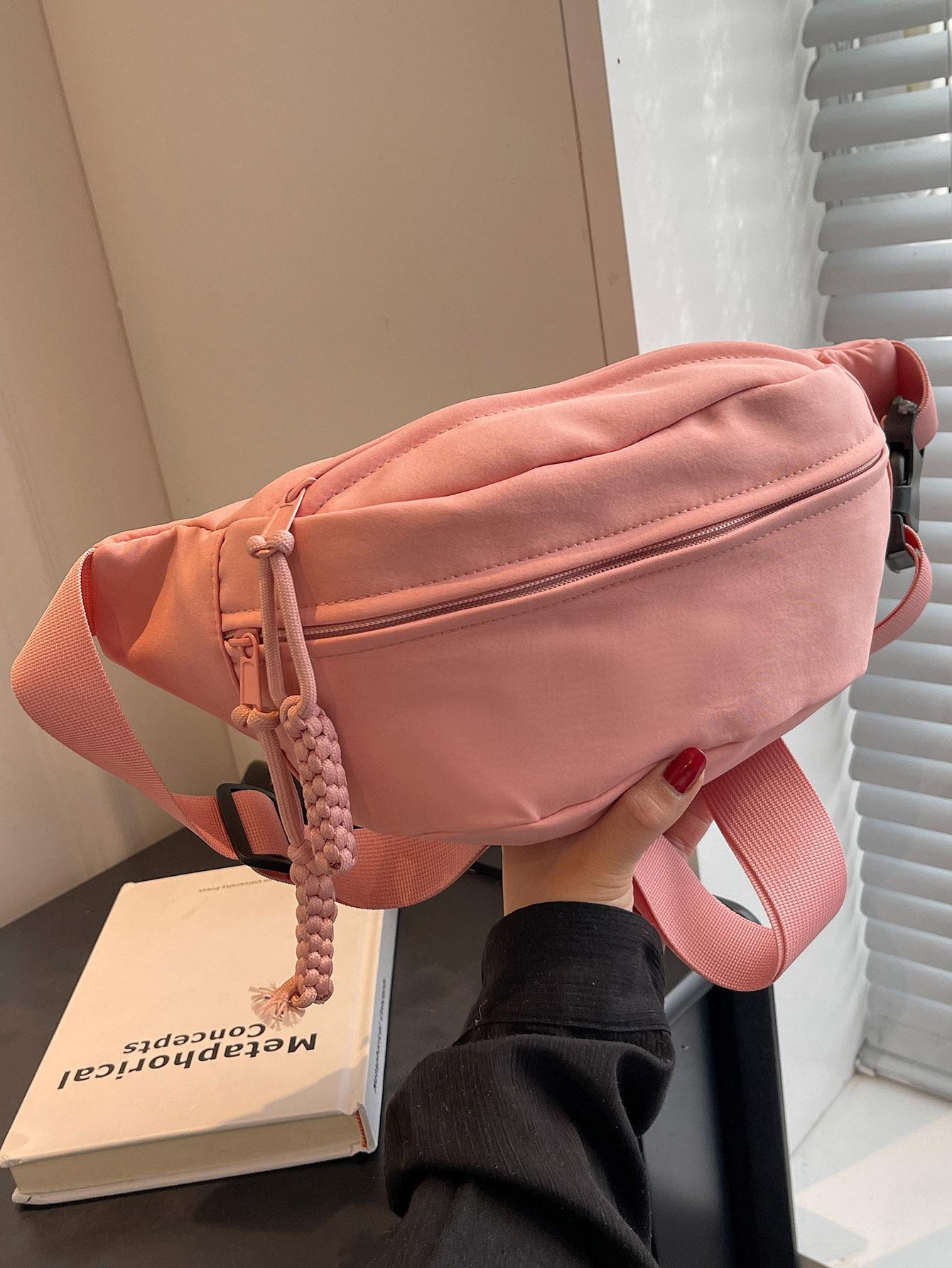 Средняя поясная сумка, черная, минималистичная, на каждый день, розовый мужская минималистичная поясная сумка с отверстием для наушников черный