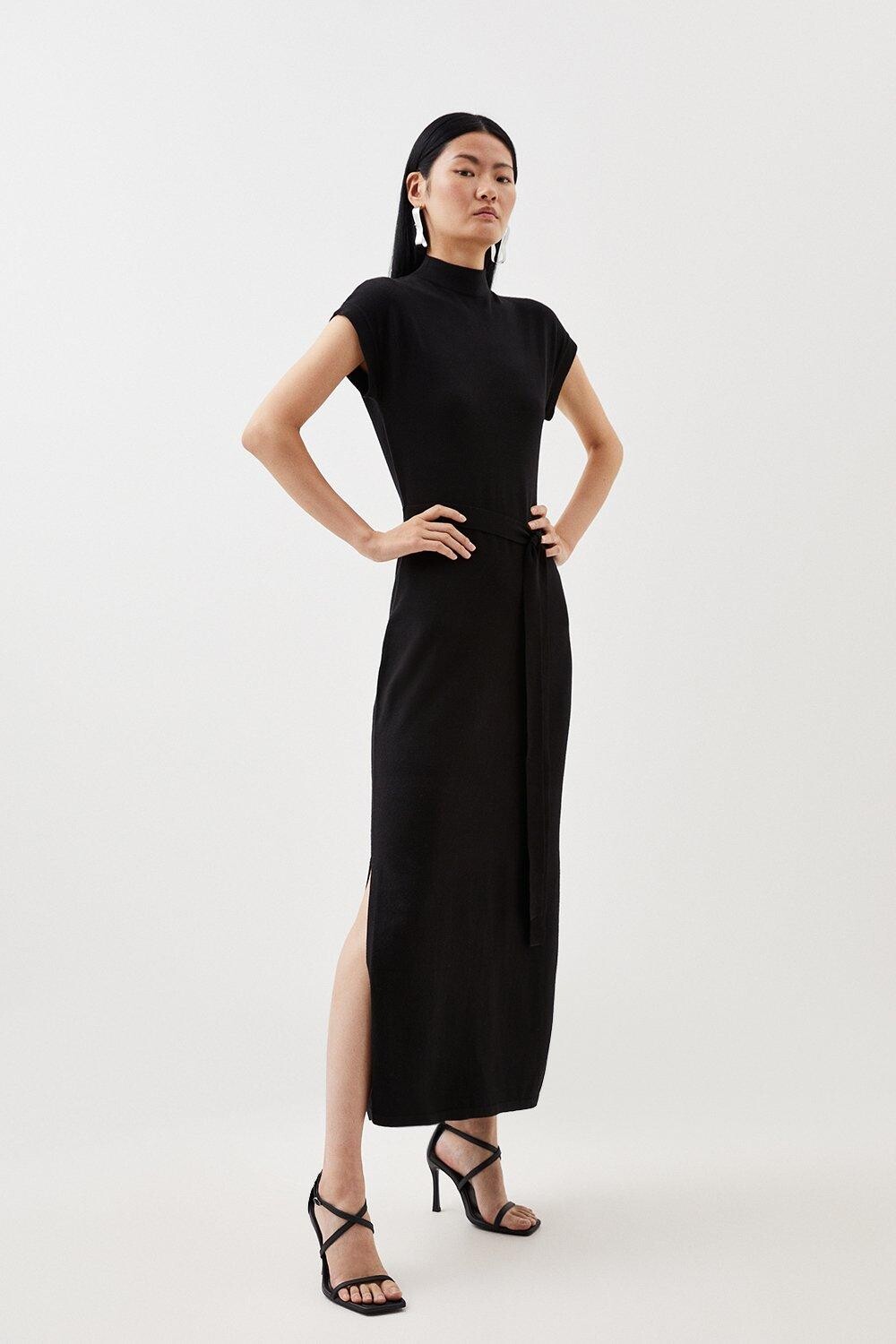 

Трикотажное платье мидакси с поясом из вискозы Karen Millen, черный