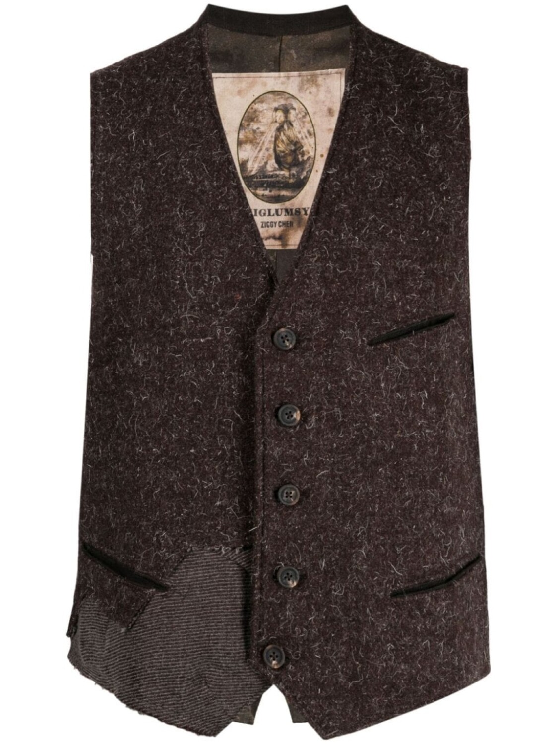 

Ziggy Chen patchwork linen waistcoat, коричневый