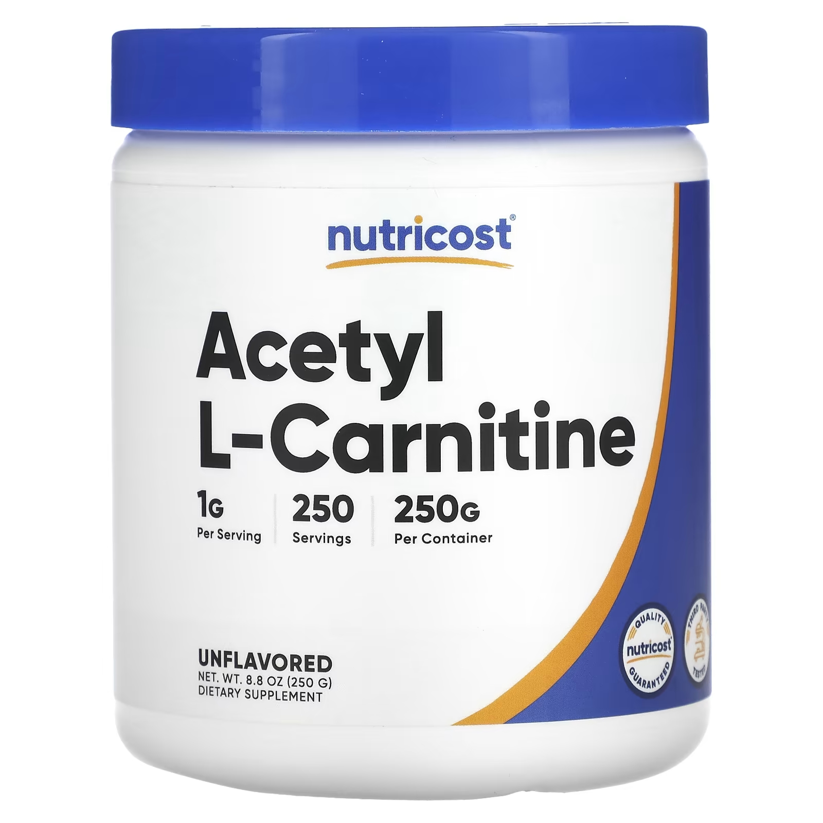 Ацетил L-карнитин Nutricost, 250 г nutricost l карнитин тартрат без вкуса 8 8 унции 250 г