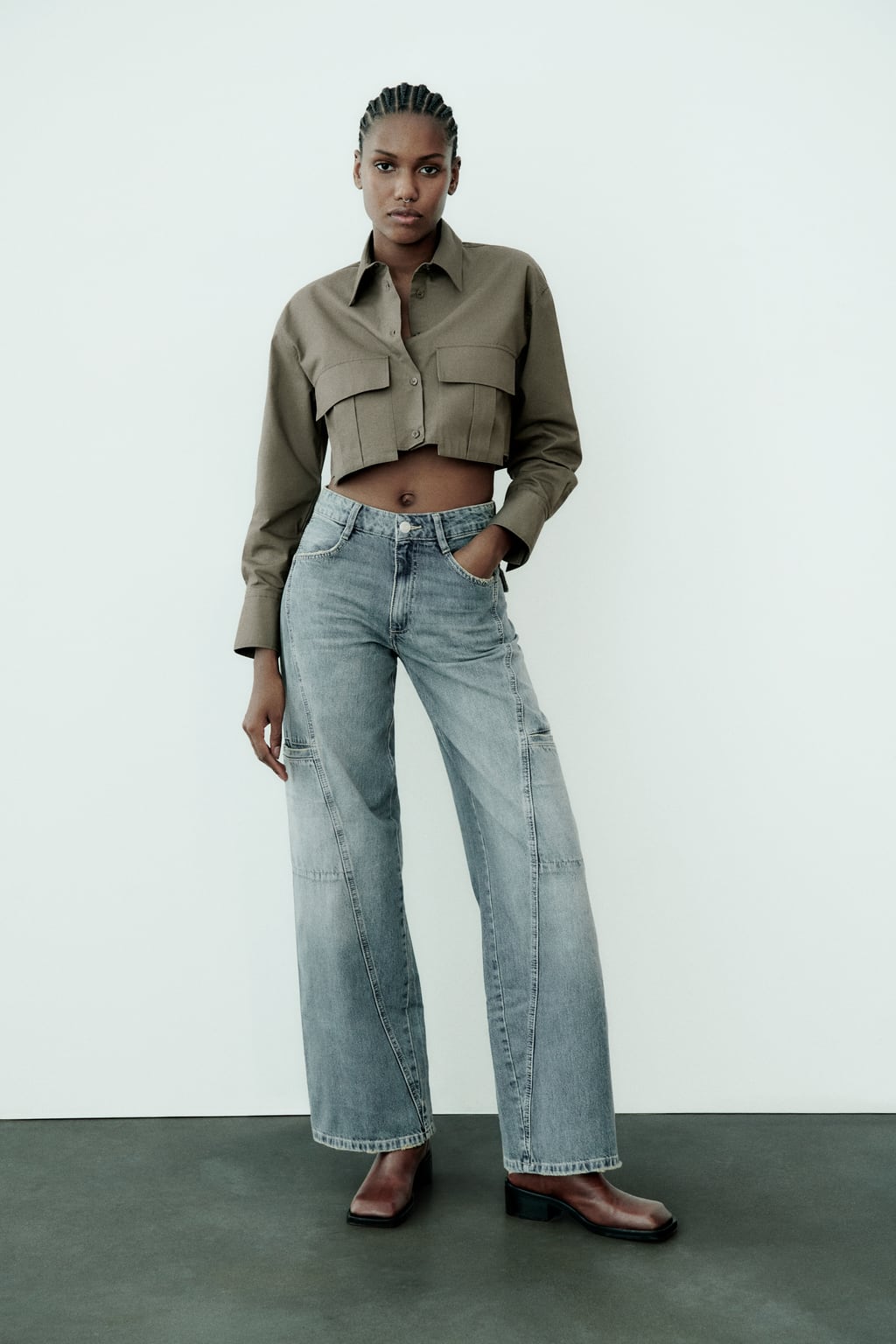 

Джинсы-карго Trf со средней посадкой ZARA, синий