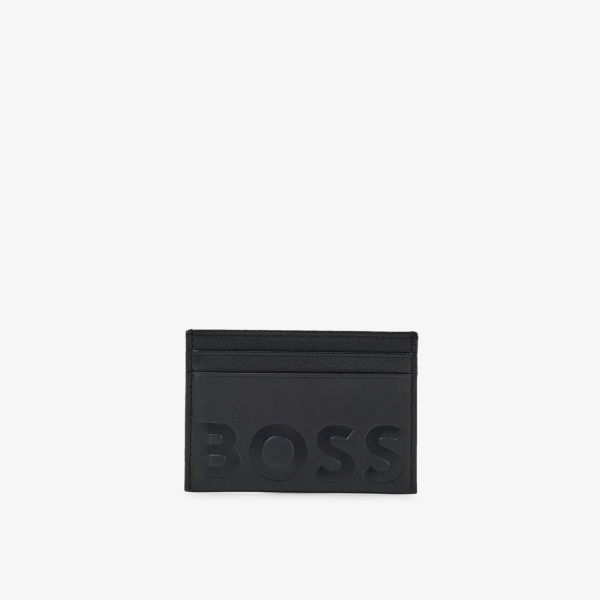 Кожаный кошелек с тисненым логотипом Boss, черный цена и фото