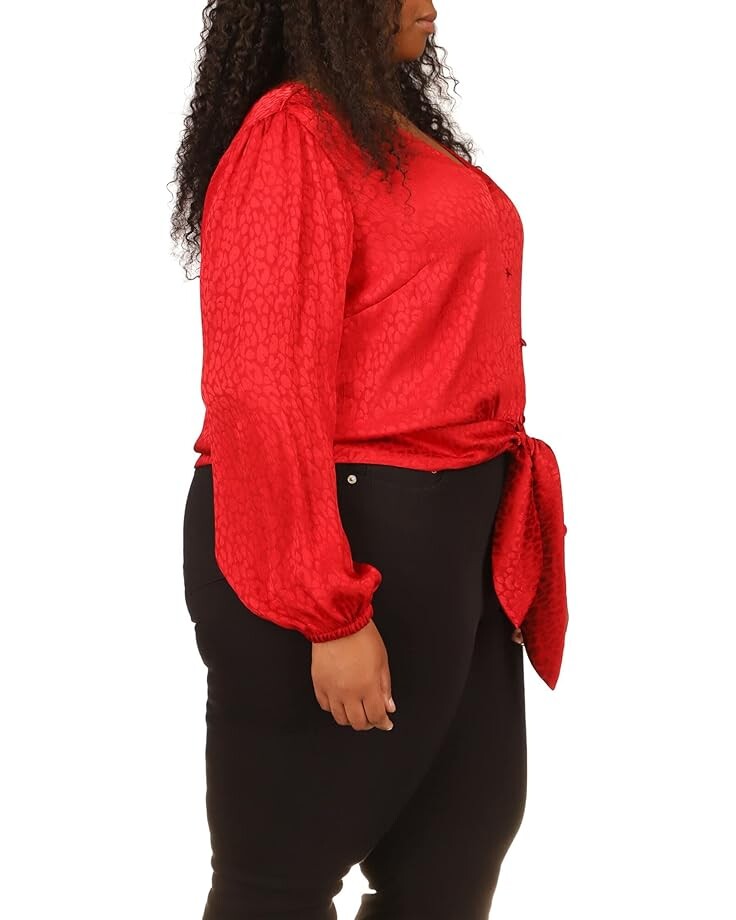 

Топ Michael Kors Plus Size Animal Jacquard Crop Tie Top, цвет Crimson