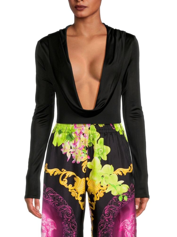

Однотонное боди с глубоким вырезом и капюшоном Versace, черный