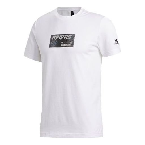 цена Футболка adidas M Gfx T Lng Logo Printing Sports Round Neck Short Sleeve White, мультиколор
