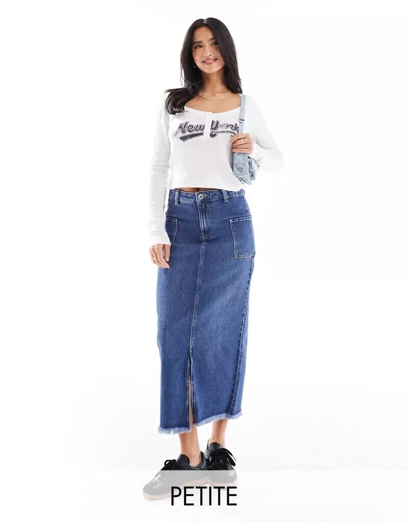 

Юбка макси Vero Moda Petite из темно-синего денима с разрезом по низу спереди и боковыми карманами