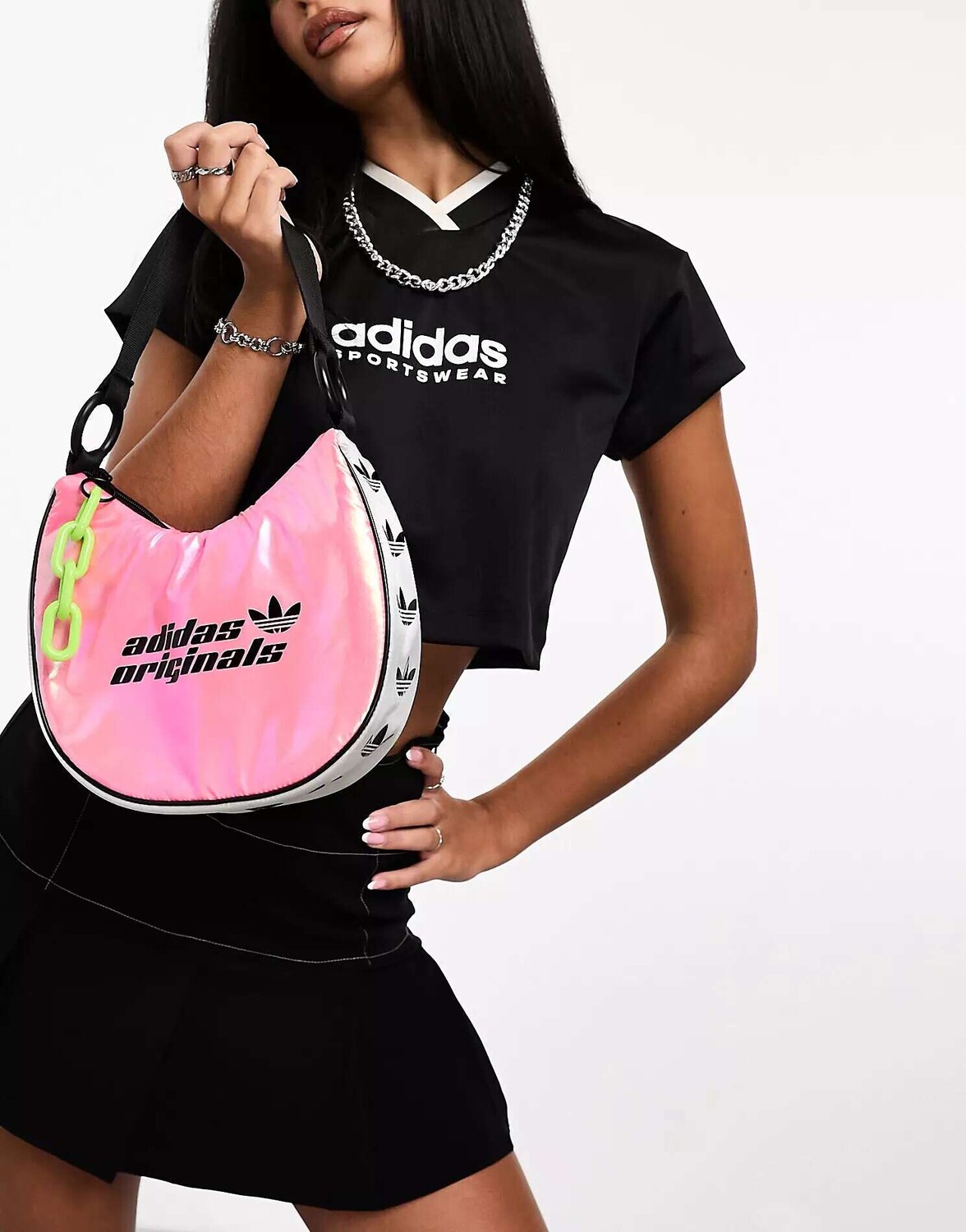 

Мини-сумка через плечо adidas Originals ярко-розового и серебристого цвета