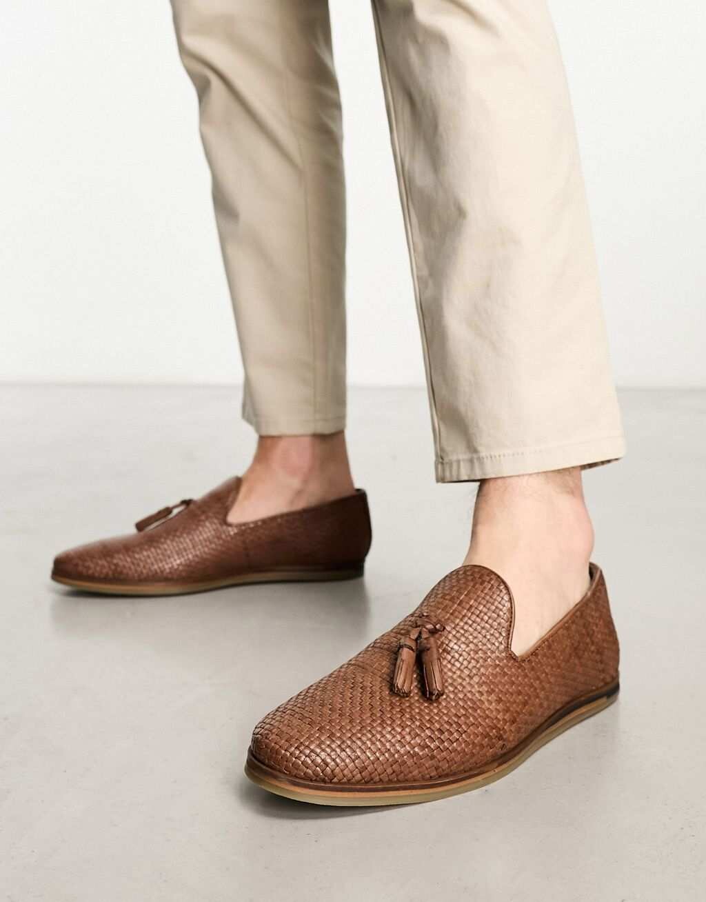 

Коричневые кожаные плетеные лоферы Walk London Arrow Penny, Коричневый