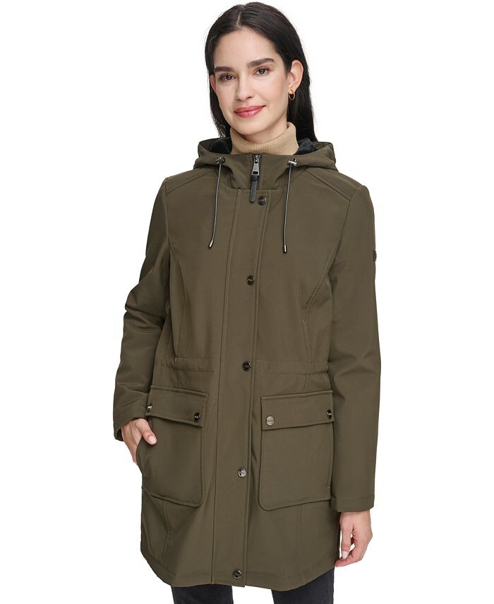 

Женский дождевик-анорак с капюшоном на шнурке и застежкой спереди DKNY, зеленый
