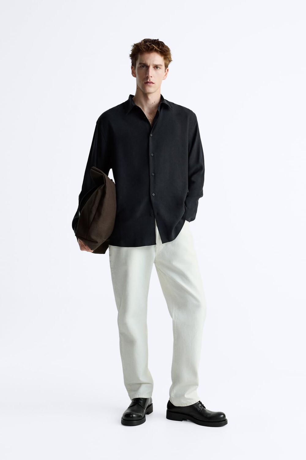 

Рубашка из струящейся модала ZARA, черный
