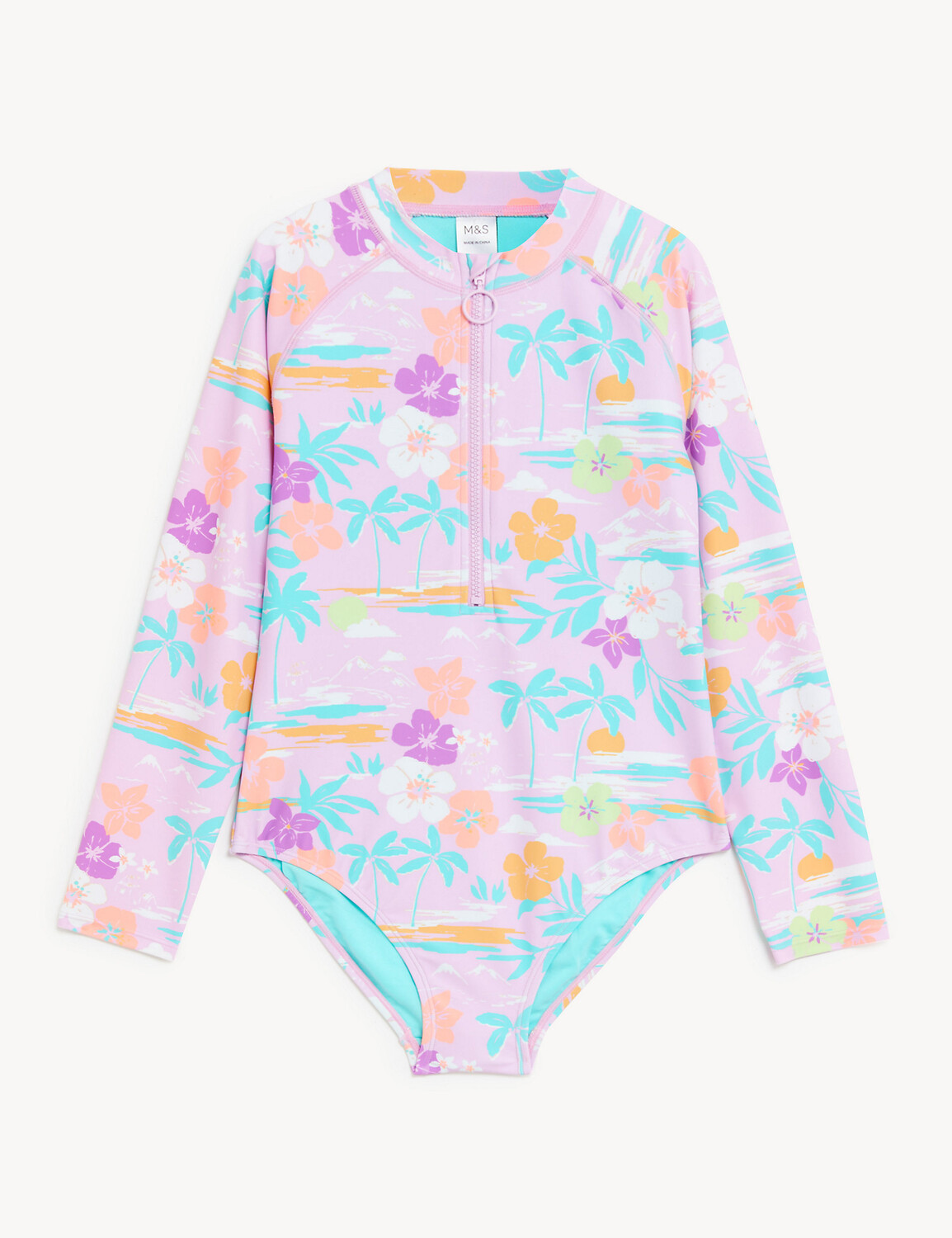 

Тропический купальник с длинными рукавами (6–16 лет) Marks & Spencer, сирень
