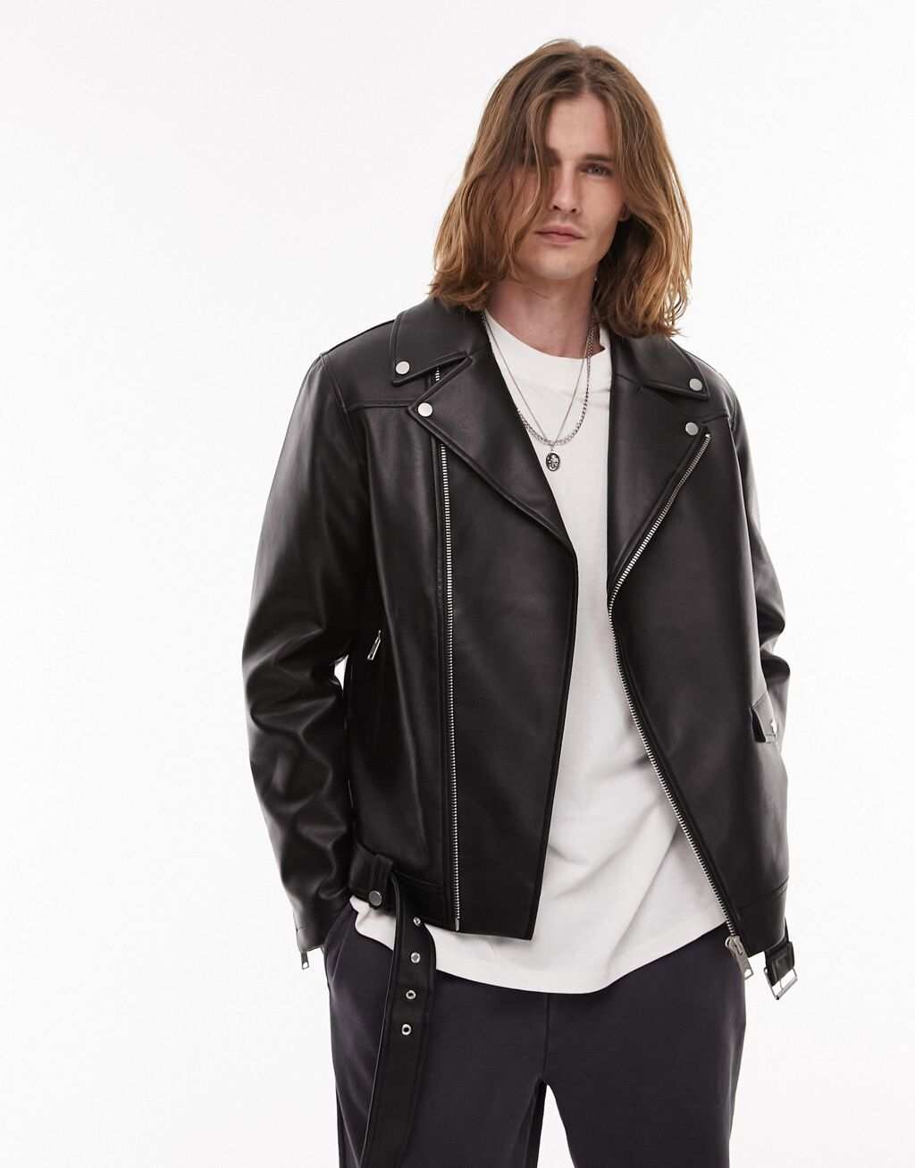 

Черная косуха из искусственной кожи с поясом Topman, Черный