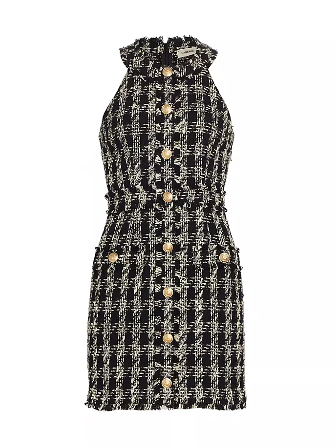 

Мини-платье Jade из хлопкового твида с пуговицами спереди L'Agence, цвет black ivory plaid tweed