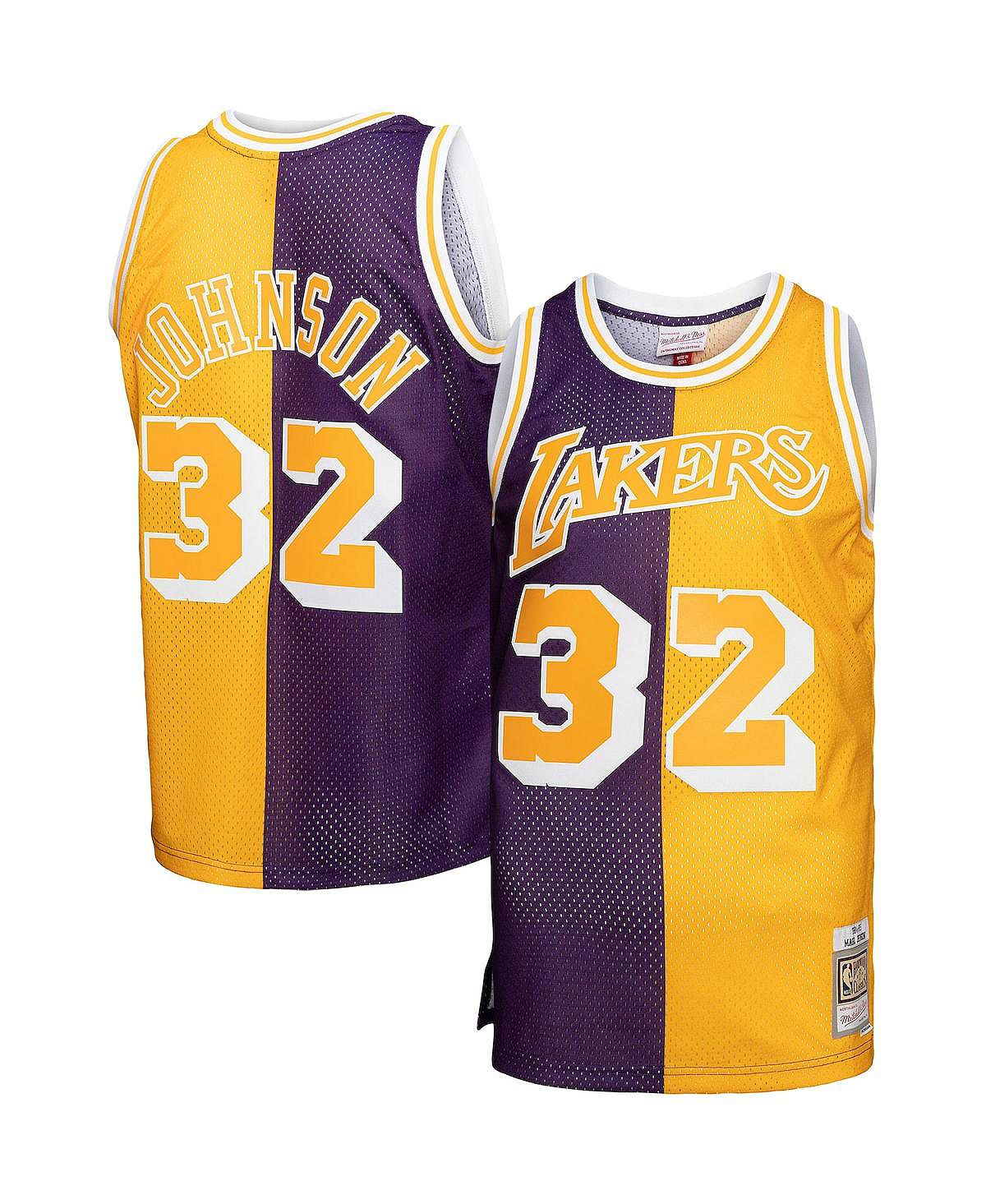 

Мужская майка Magic Johnson Purple, Gold Los Angeles Lakers Big and Tall Hardwood Classics 1984-85 Split Swingman Mitchell & Ness