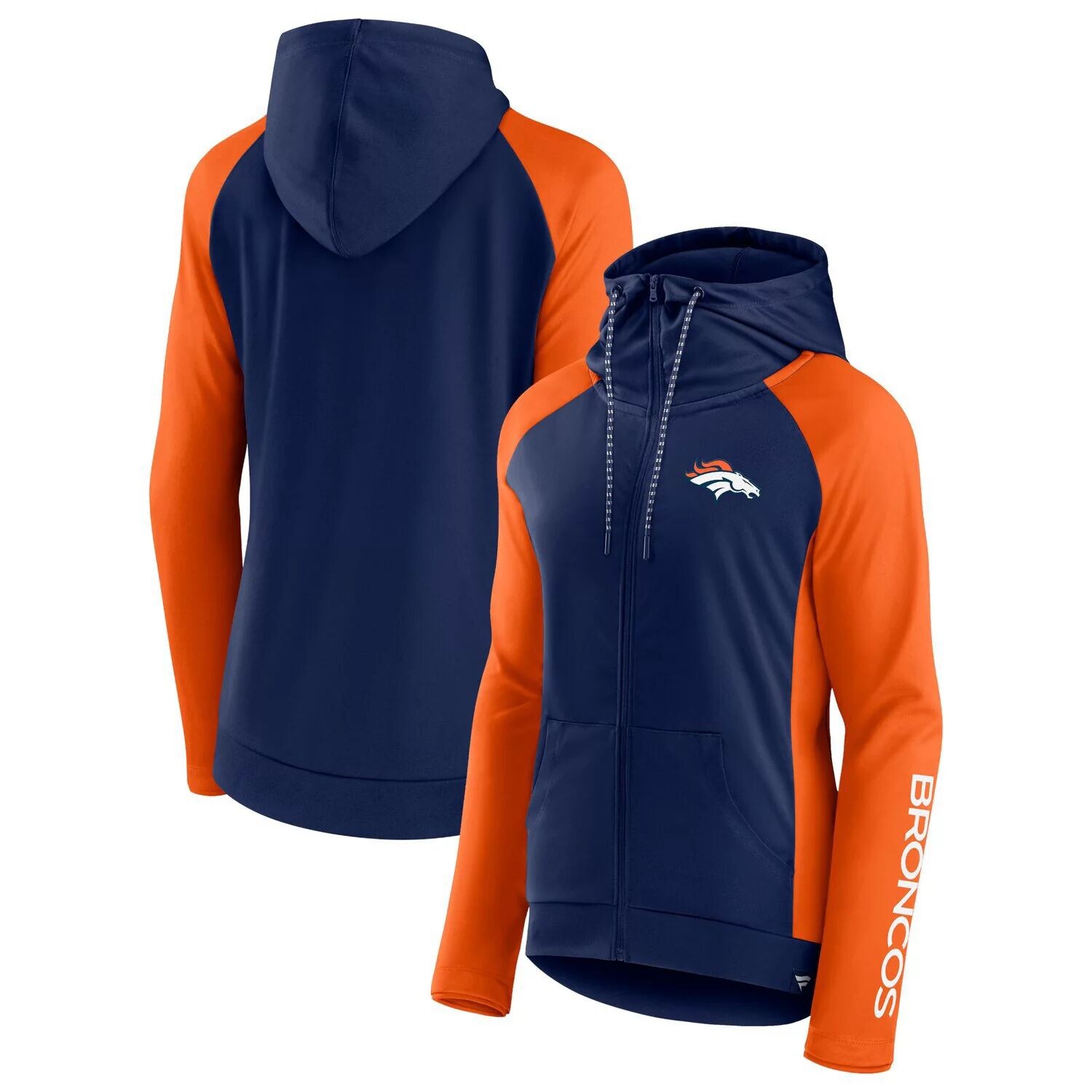 

Женская худи с молнией во всю длину и темно-синим/оранжевым логотипом Fanatics Denver Broncos Endaround реглан Fanatics
