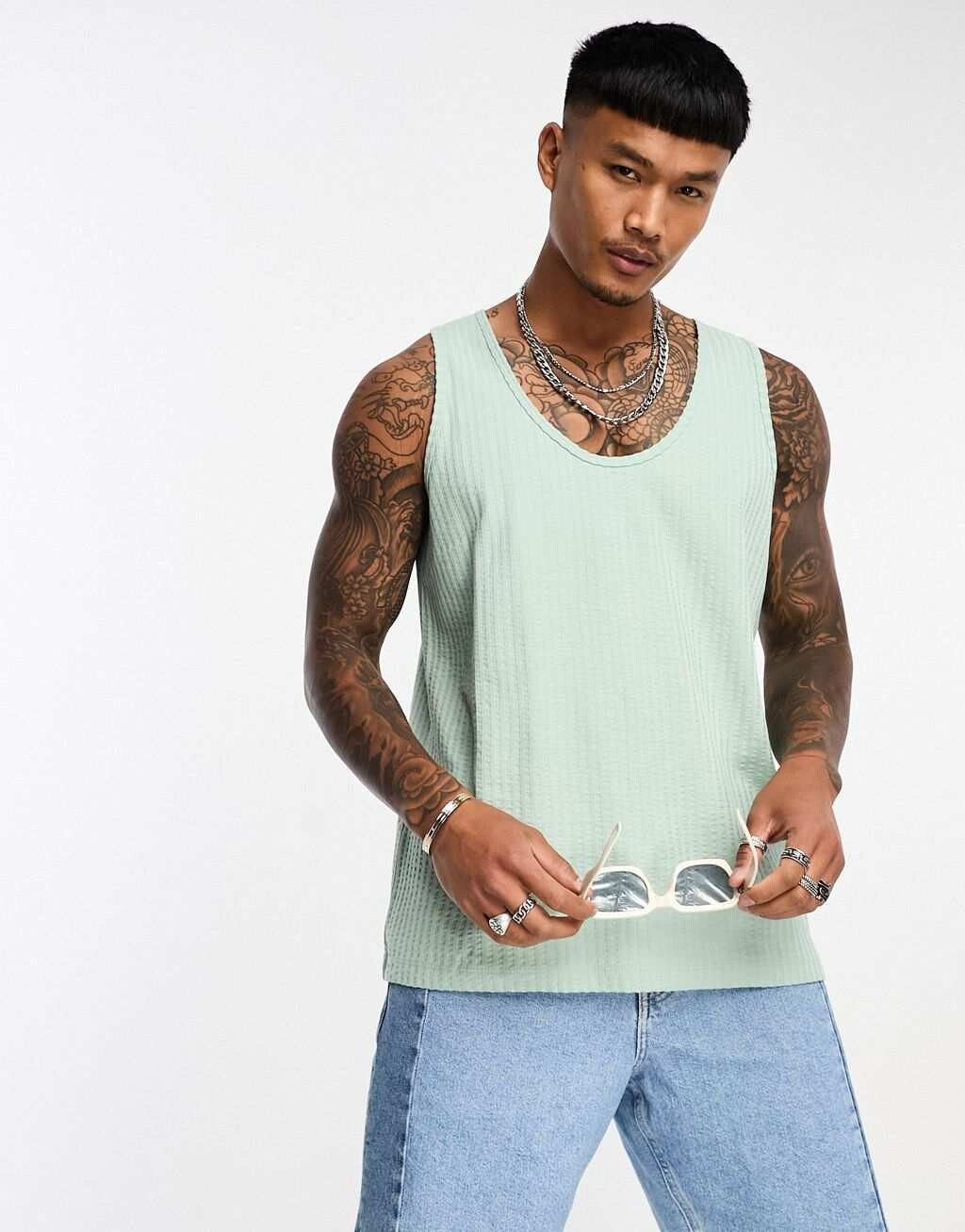 

Свободный жилет светло-зеленого цвета с овальным вырезом ASOS DESIGN