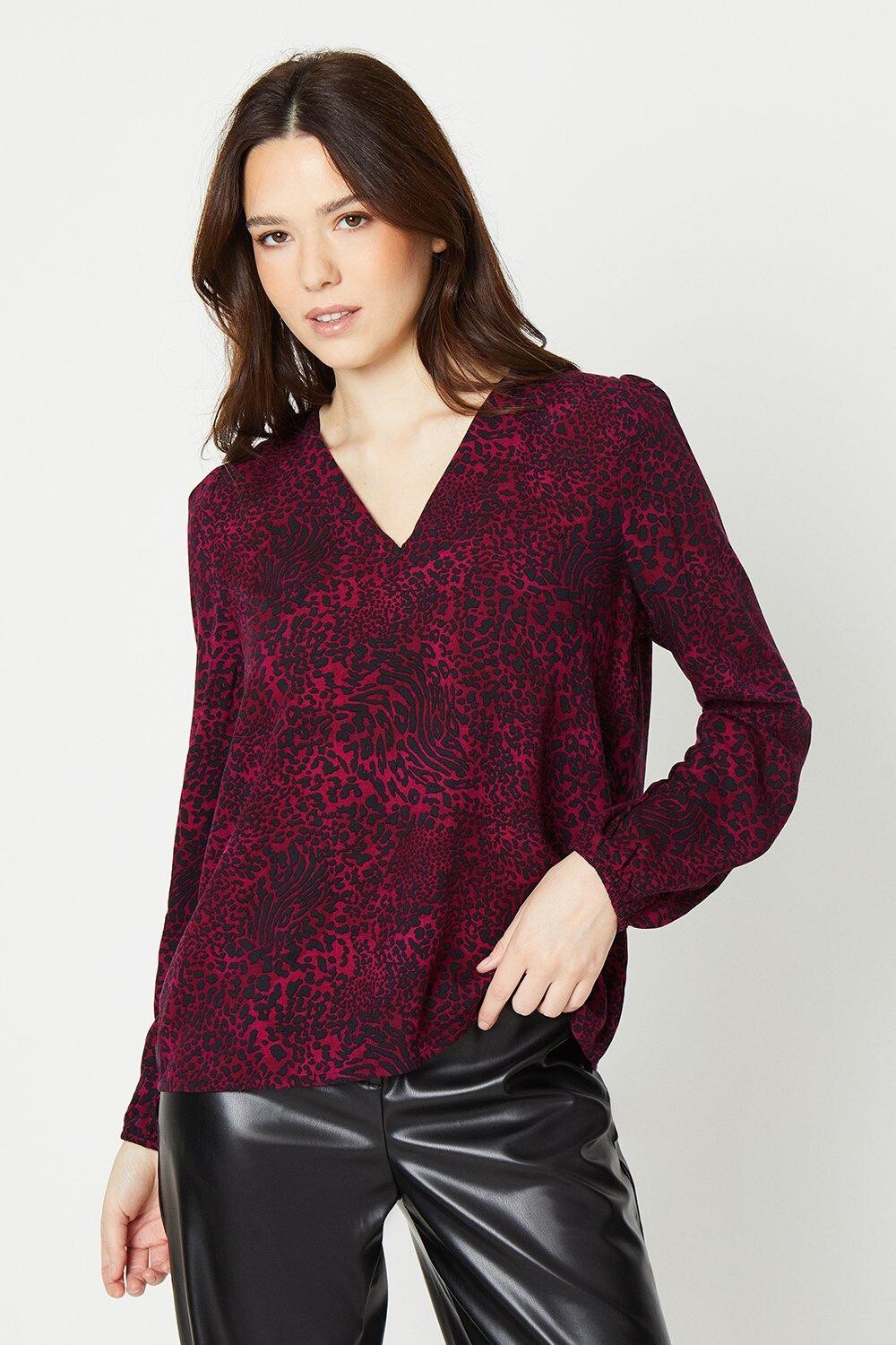 

Блуза с длинными рукавами и леопардовым принтом Dorothy Perkins, черный