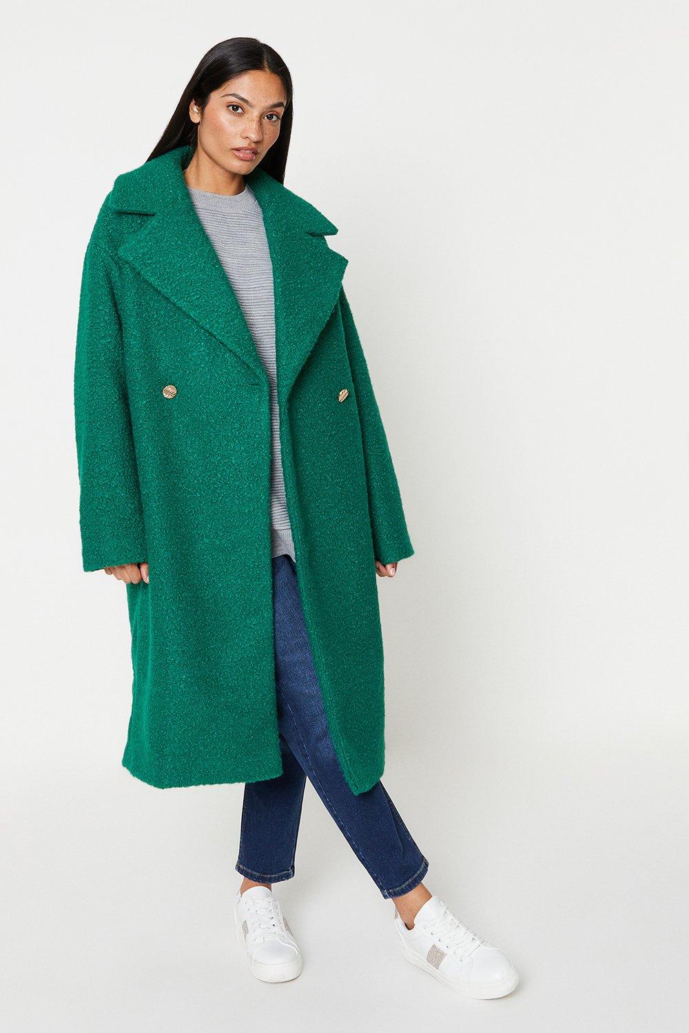Двубортное пальто из букле Dorothy Perkins, зеленый