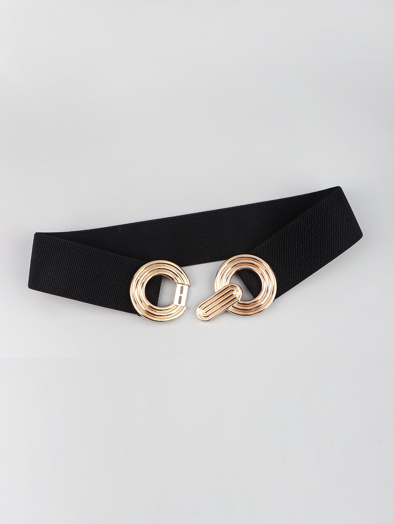 Эластичный ремень с симметричной пряжкой и круглым декором, черный пряжка металлическая 40мм упаковка 1 шт