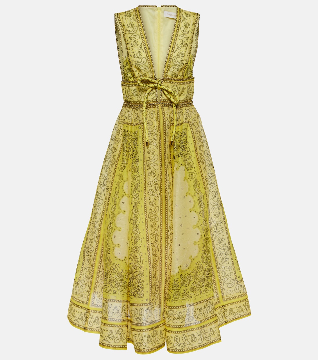Платье из льна и шелка Zimmermann, желтый