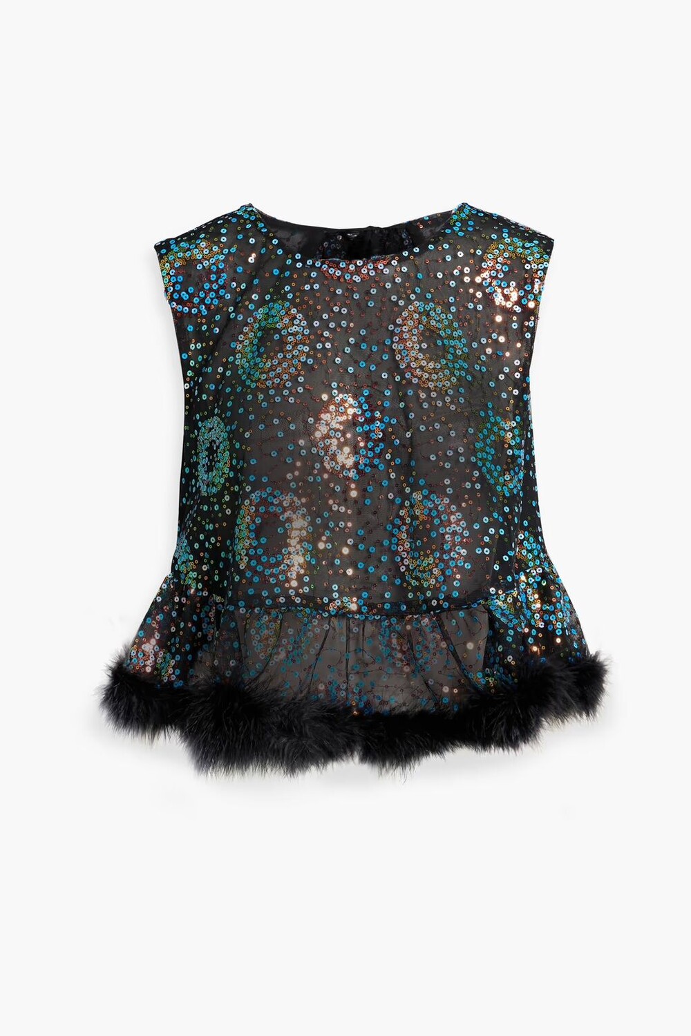 

Топ с открытой спиной и декорированной баской из тюля Anna Sui, черный