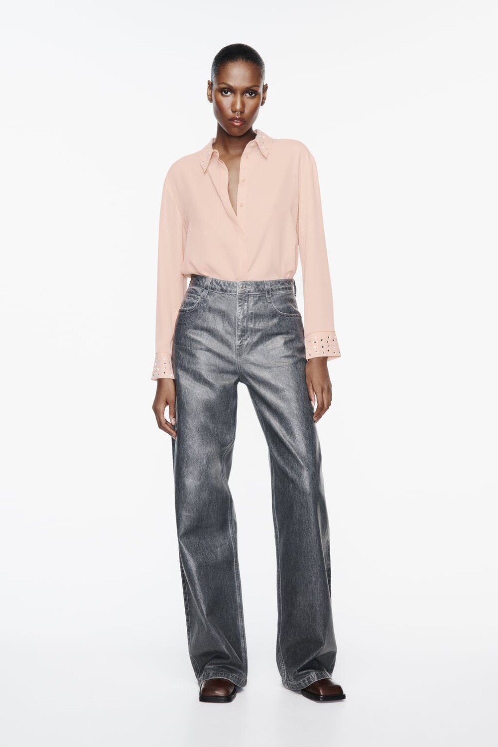 

Струящаяся рубашка с зеркалами ZARA, бежевый