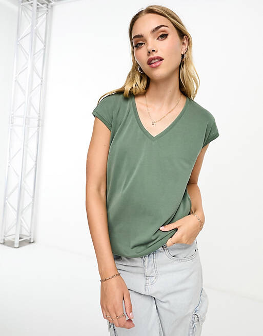 

Футболка цвета хаки с v-образным вырезом Vero Moda