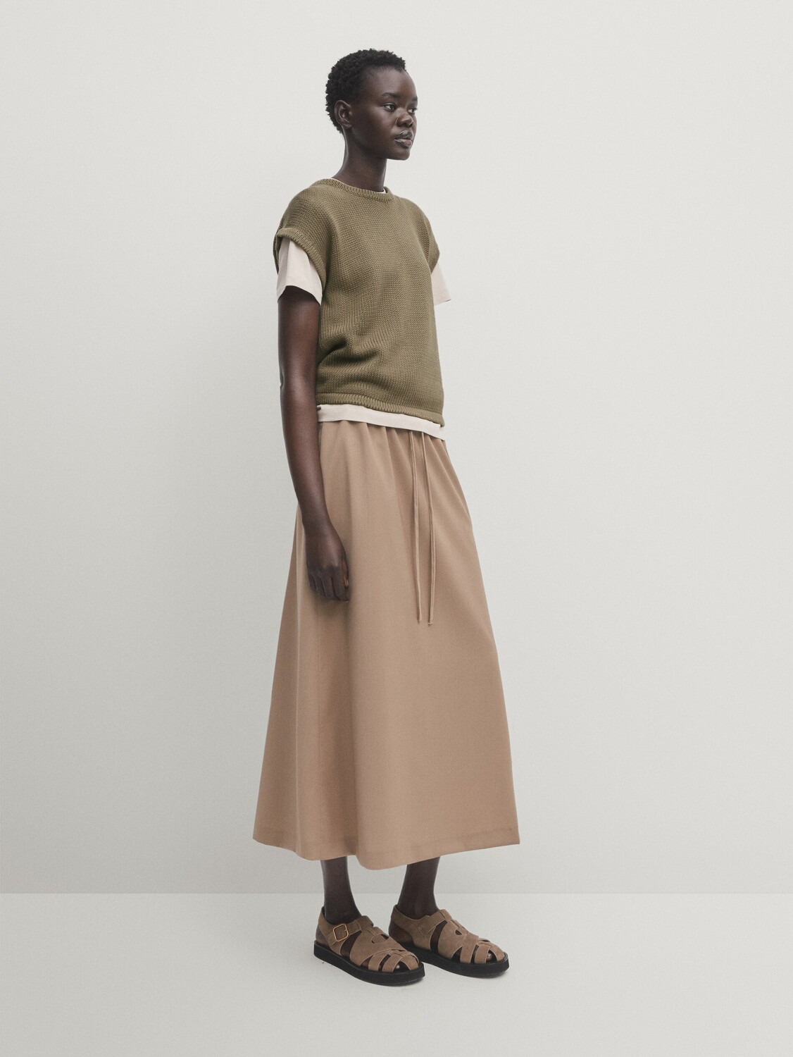 

Свитер с короткими рукавами из 100% хлопка Massimo Dutti, зеленый