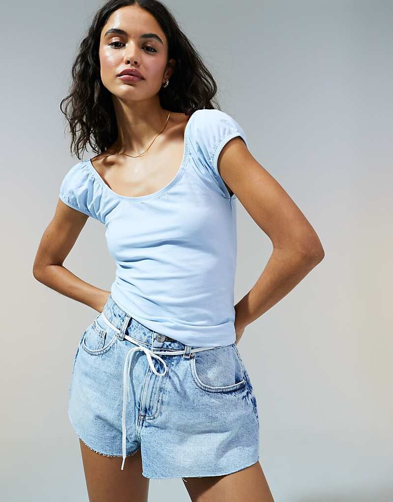 

ASOS DESIGN – Голубой летний топ с пышными рукавами