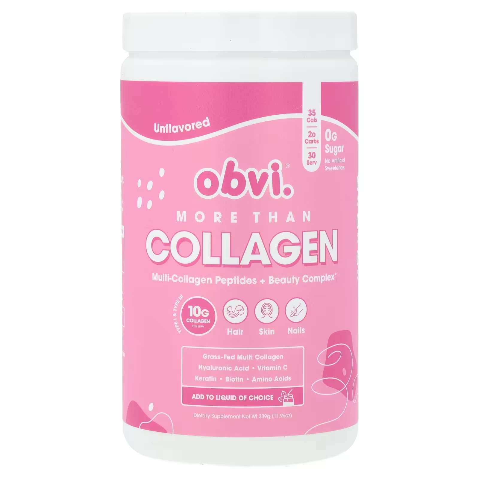 Мультиколлагеновые пептиды + косметический комплекс Obvi More Than Collagen, 339 г obvi super collagen protein фруктовые хлопья 360 г 12 69 унции