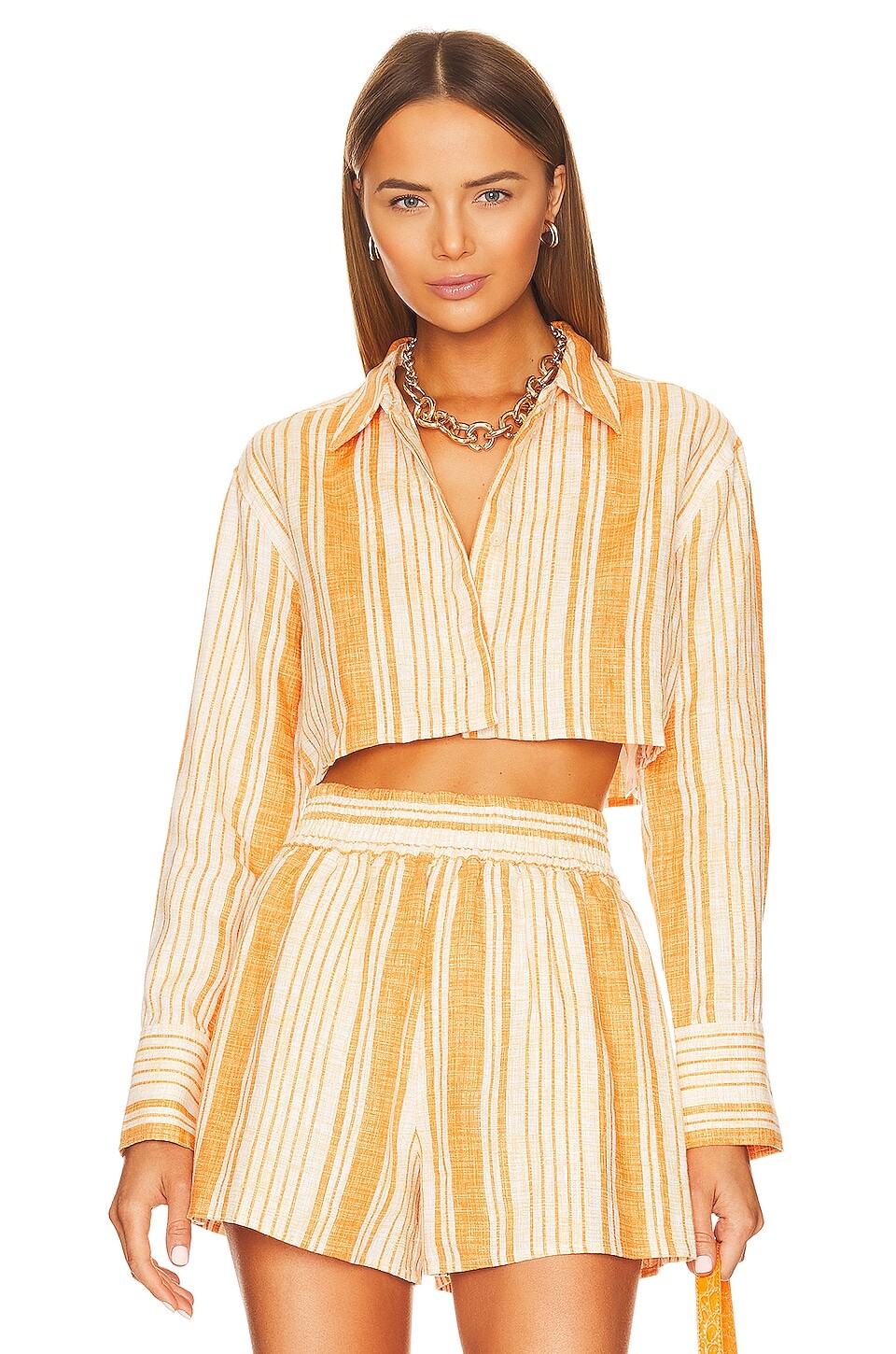 

Рубашка L'Academie Manon Cropped, цвет Chai Stripe