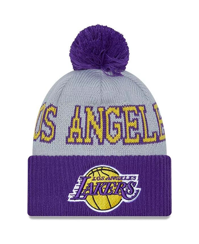 

Мужская фиолетово-серая двухцветная вязаная шапка Los Angeles Lakers с манжетами и помпоном New Era, фиолетовый