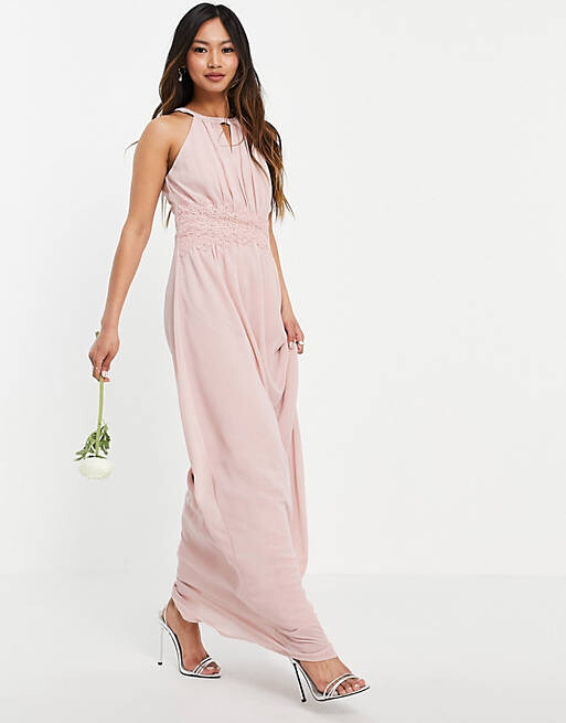 

Розовое платье макси с вырезом-халтер Vila Bridesmaid, Розовый